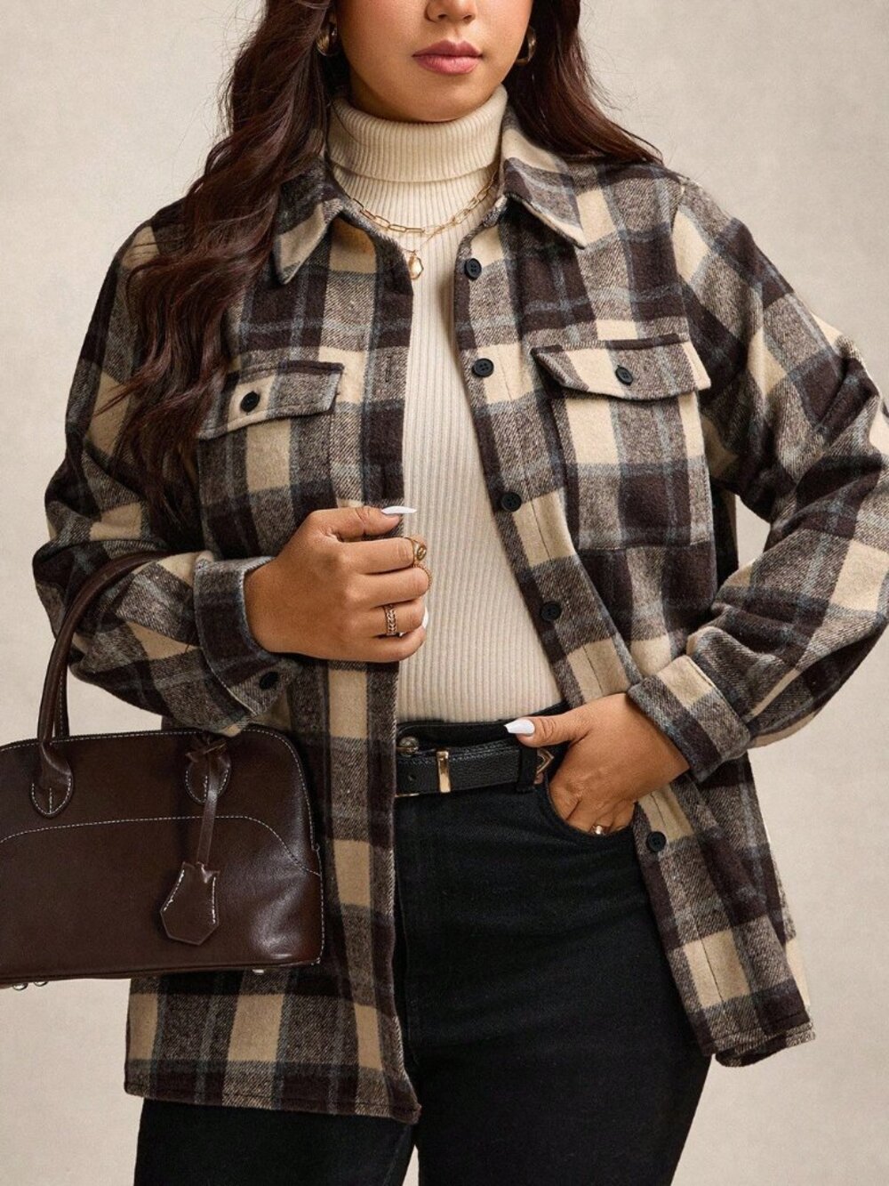 Multicolor Casual Women's Plus Size Plaid Jacket